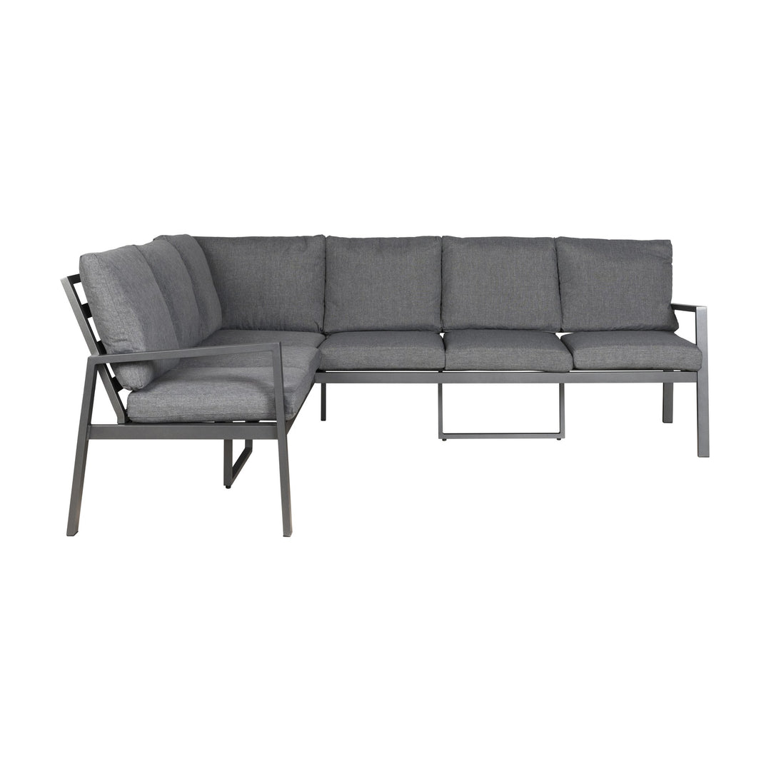 Manchester hjørnesofa i grå med sortlakkert aluminiumsramme, 2+hjørne+3 seksjoner