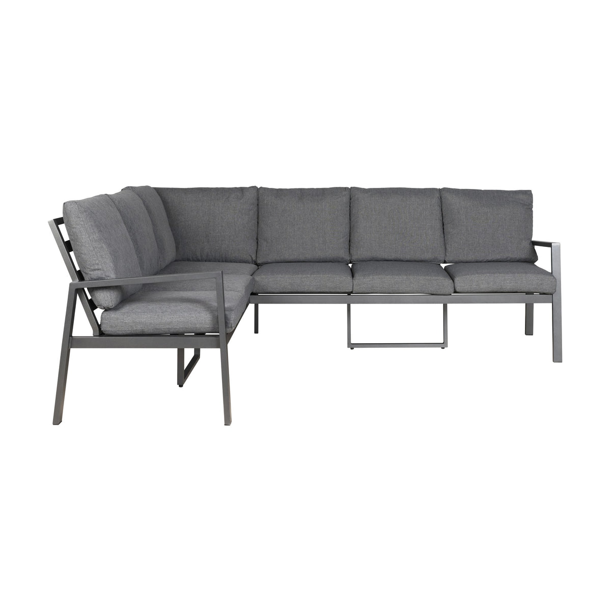 Manchester hjørnesofa i grå med sortlakkert aluminiumsramme, 2+hjørne+3 seksjoner