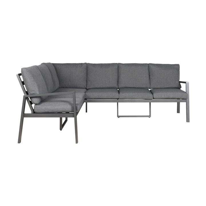 Manchester hjørnesofa i grå med sortlakkert aluminiumsramme, 2+hjørne+3 seksjoner