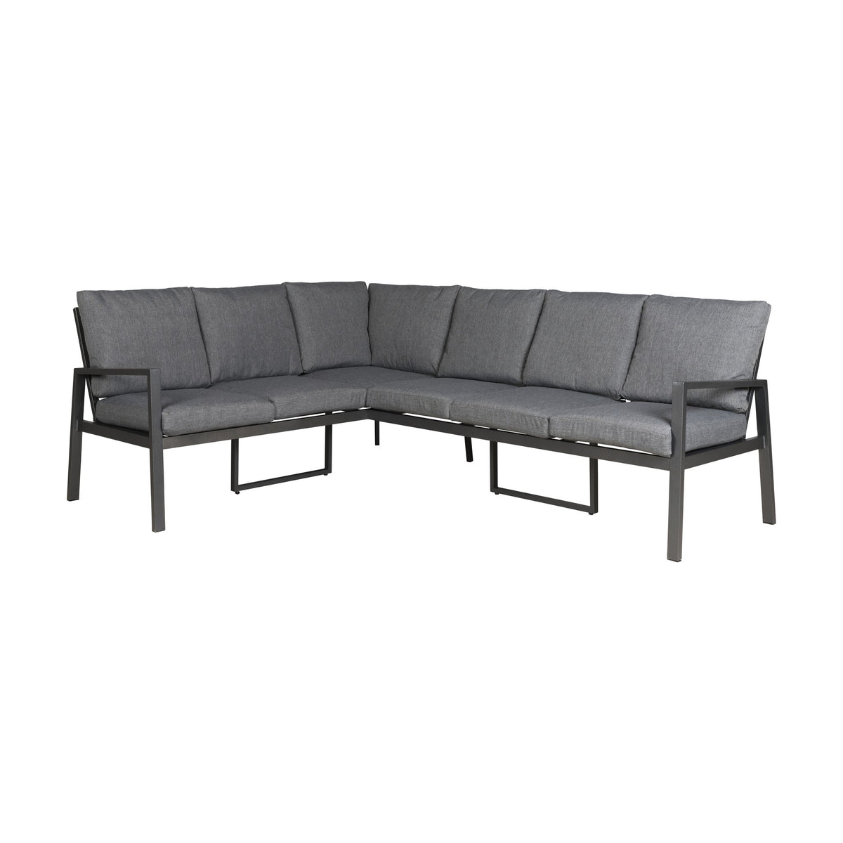 Manchester hjørnesofa i grått med sortlakkert aluminiumsramme