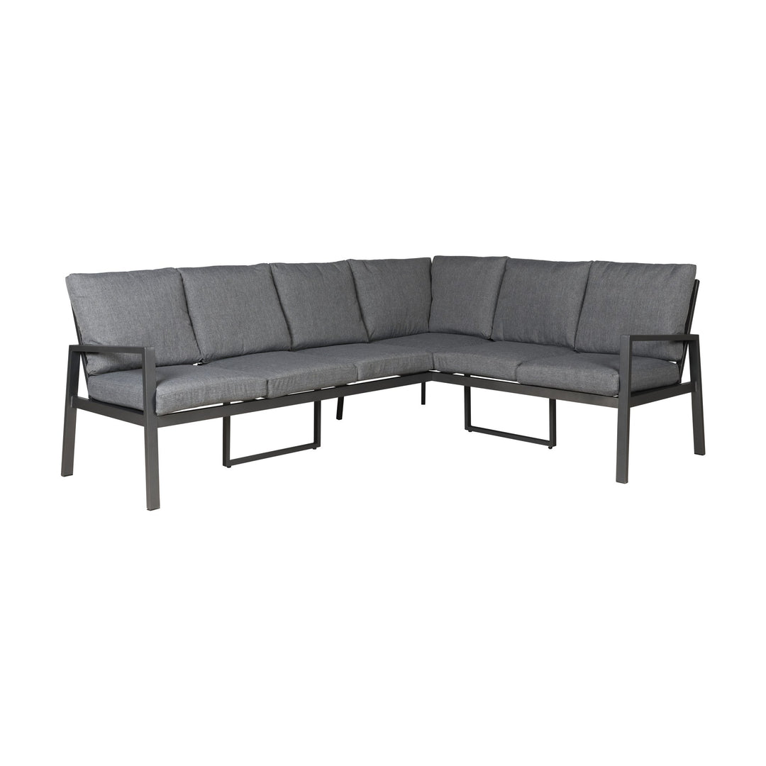 Manchester hjørnesofa i grått med sortlakkert aluminiumsramme