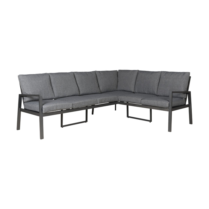 Manchester hjørnesofa i grått med sortlakkert aluminiumsramme