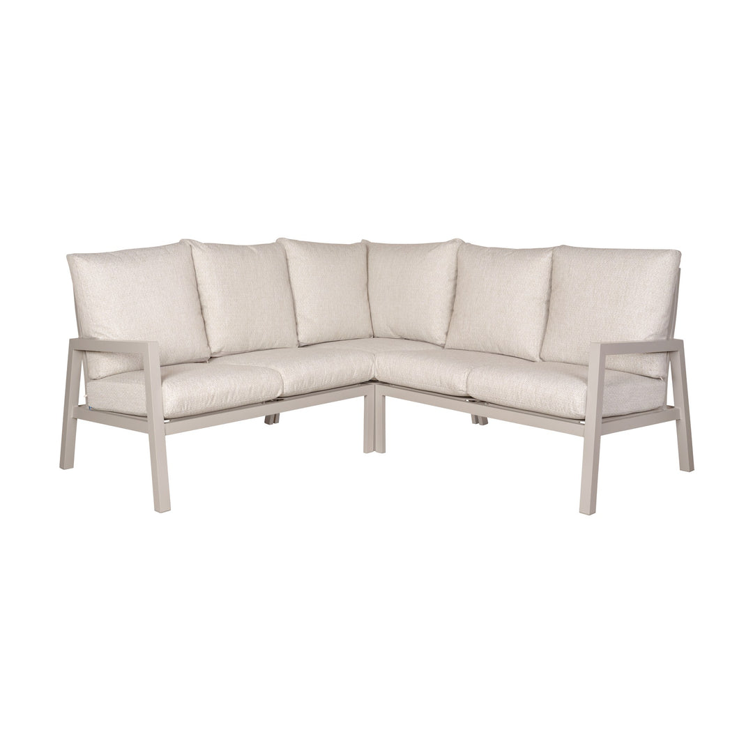 Lugano hjørnegruppe i khaki aluminium med beige puter