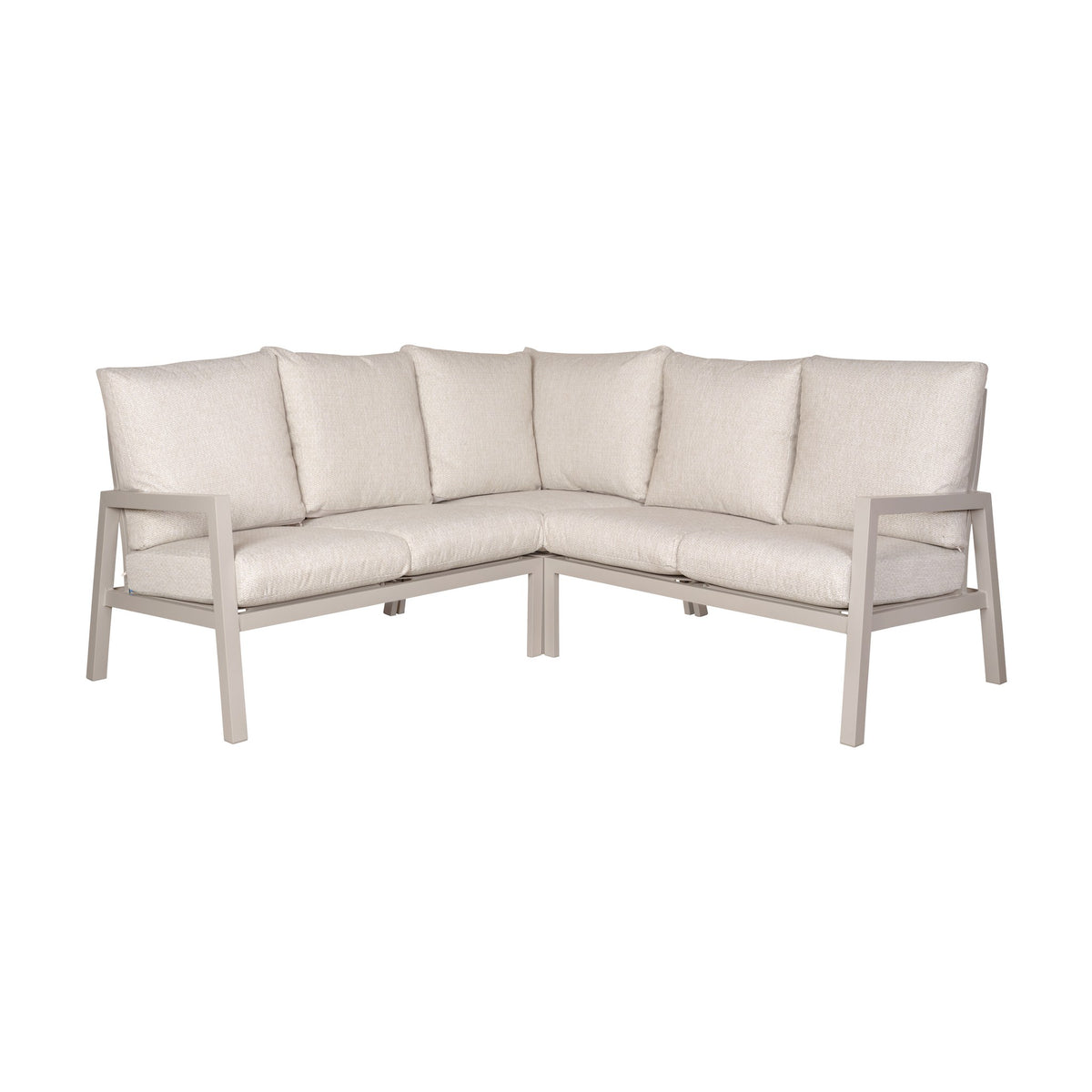 Lugano hjørnegruppe i khaki aluminium med beige puter