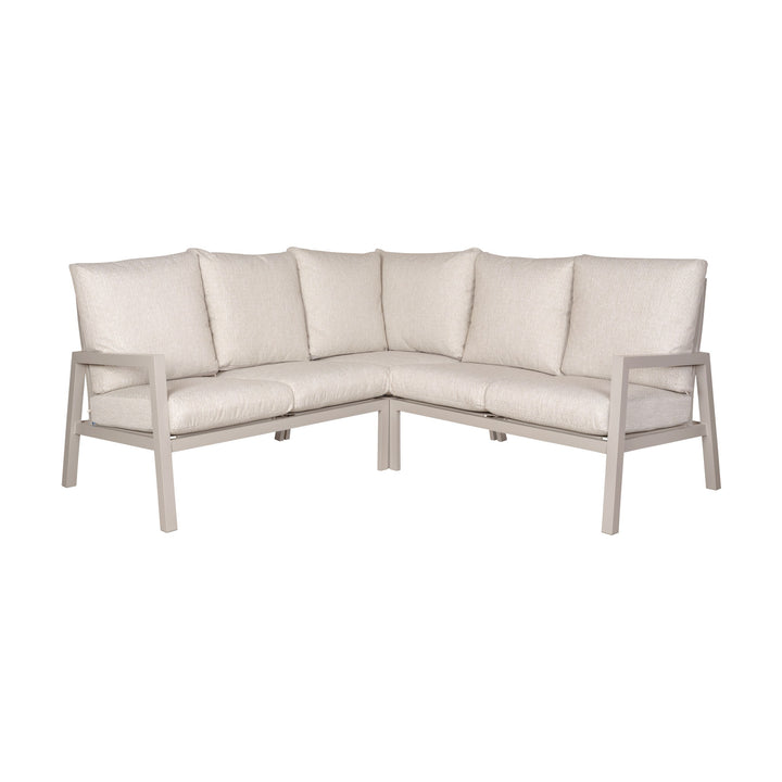 Lugano hjørnegruppe i khaki aluminium med beige puter