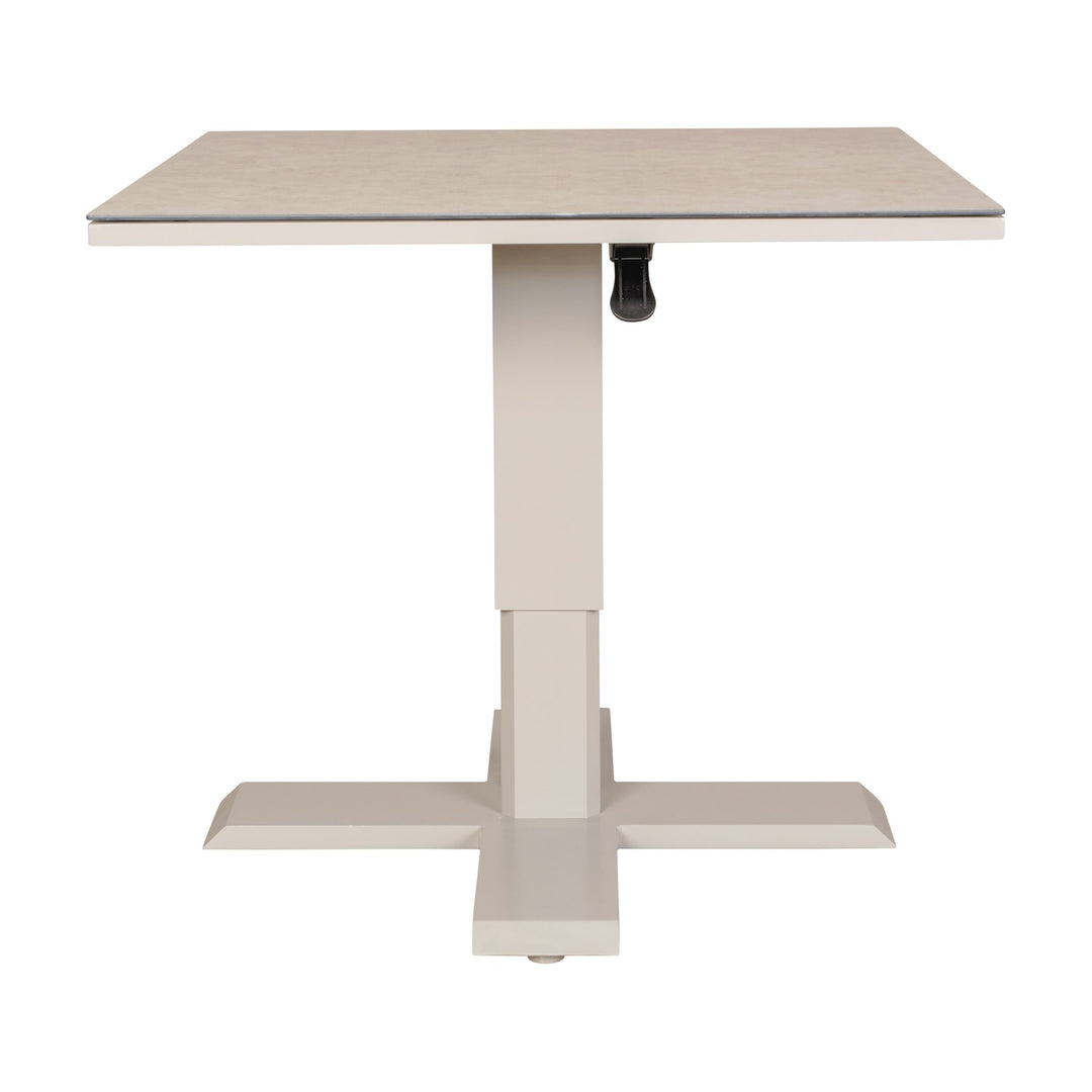 Lugano sofabord i gråbeige aluminium med lys keramikkplate, sett fra siden