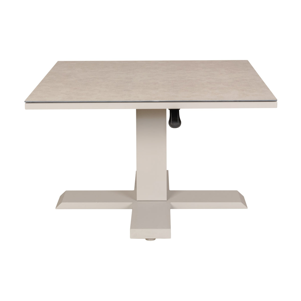 Lugano sofabord i khaki aluminium med lys keramikkplate og hev- og senkbar fot