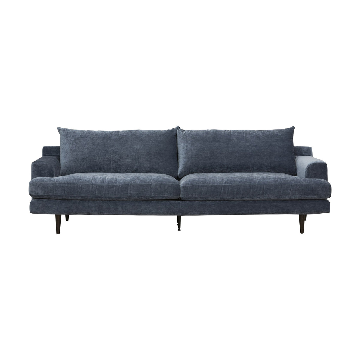 Leon sofa i chenille med løse rygg- og seteputer og mørke treben