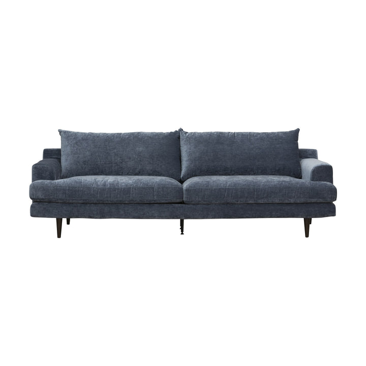 Leon sofa i chenille med løse rygg- og seteputer og mørke treben