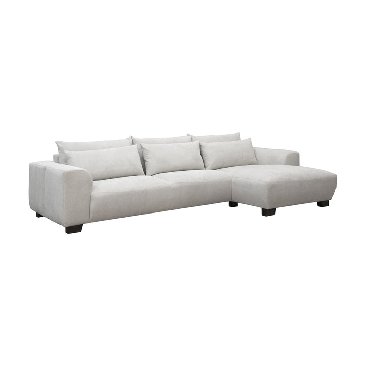 Smooth hjørnesofa i chenille med sjeselong og mørke treben