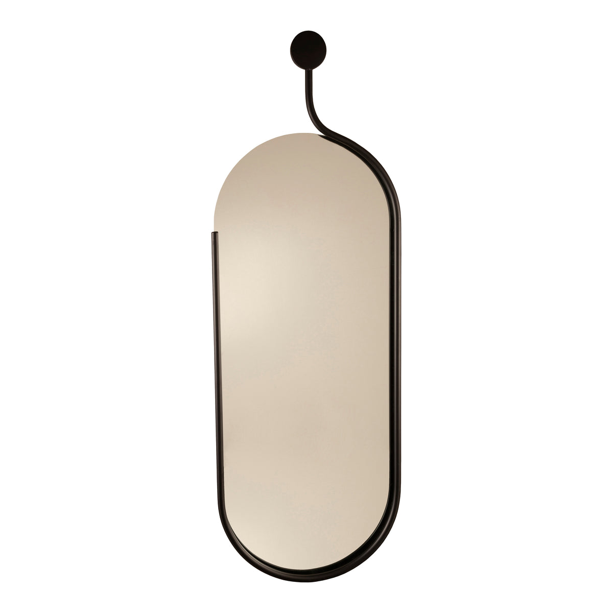 Speil Ovalt Med Knagg, sort ramme, 35x100cm