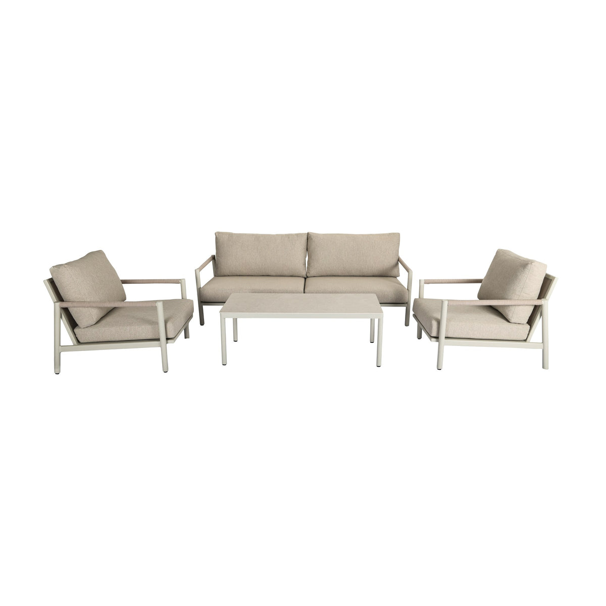 Valencia sofagruppe i oysterbeige med lys ramme og tauarmlene