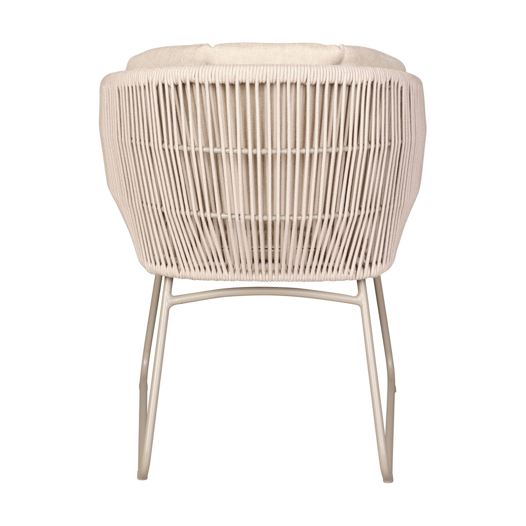 Nantes spisestol i beige, flettet rygg i rep sett bakfra med lyse ben.