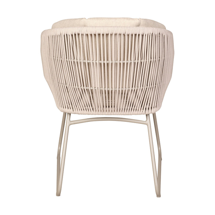 Nantes spisestol i beige, flettet rygg i rep sett bakfra med lyse ben.