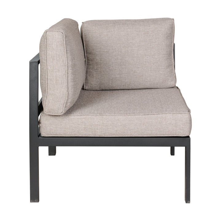 Brafab Leone hjørnedel med sort metallramme og beige puter, sett fra siden