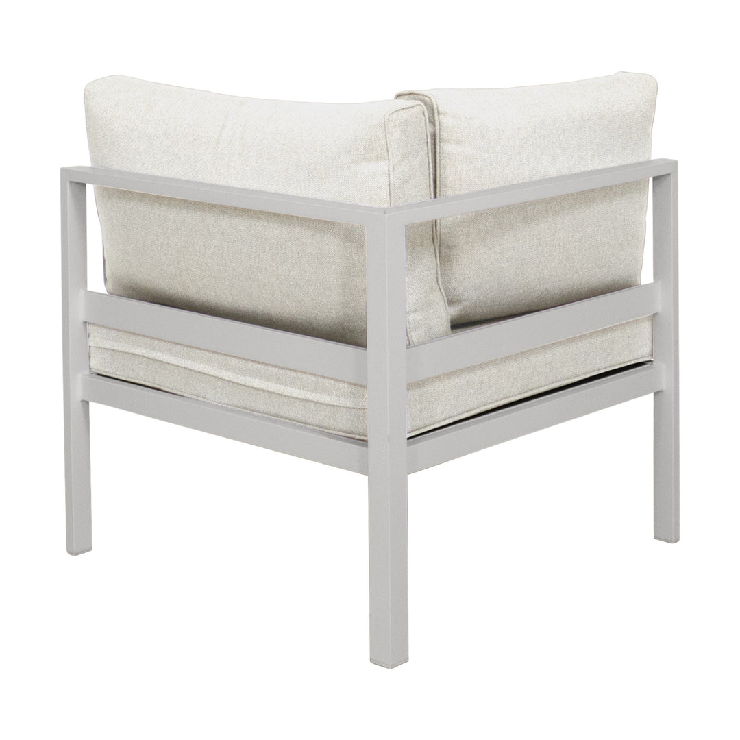 Brafab Leone hjørnedel med lys grå ramme og beige puter, sett bakfra