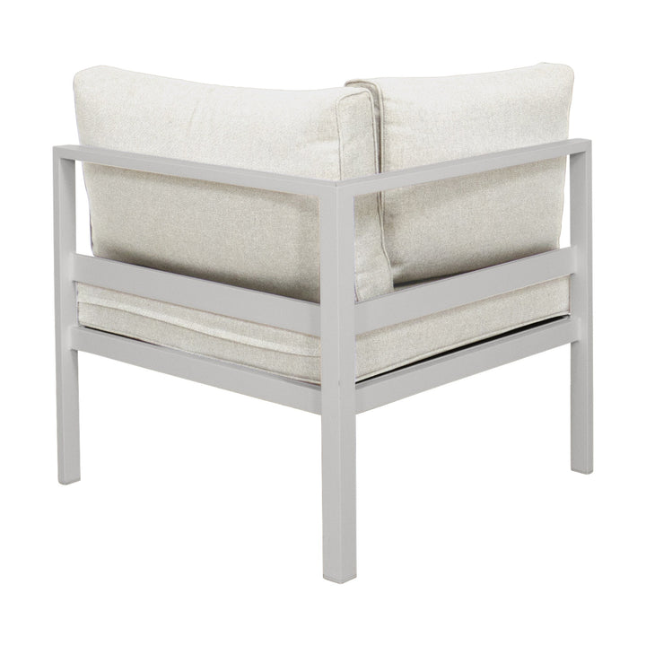 Brafab Leone hjørnedel med lys grå ramme og beige puter, sett bakfra