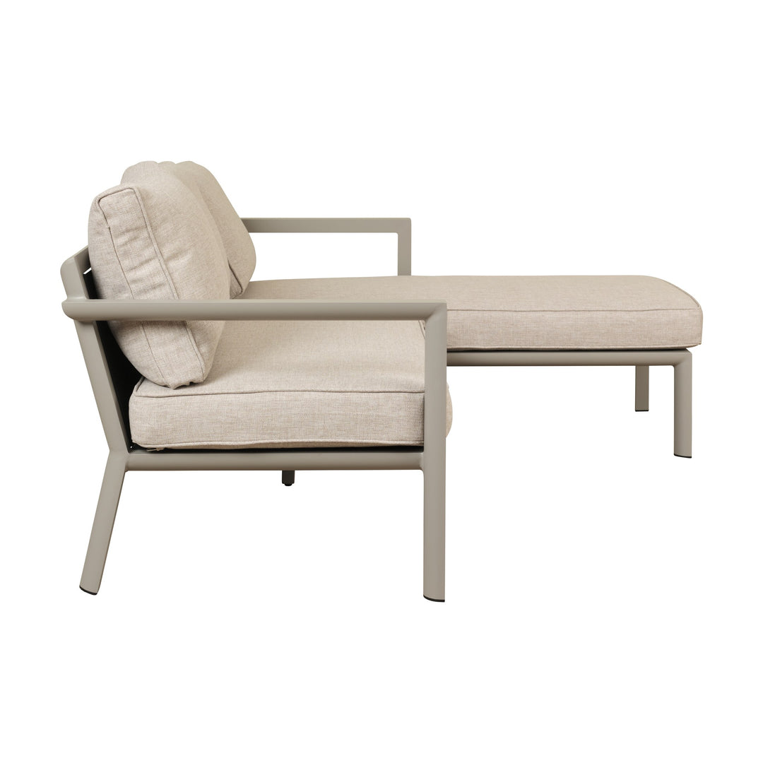 Brafab Delia utesofa med sjeselong, taupe ramme og beige puter, sett fra siden
