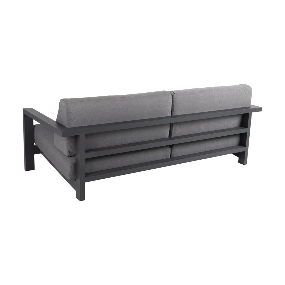 Brafab Amesdale utesofa i antrasitt aluminium med grå puter, sett bakfra