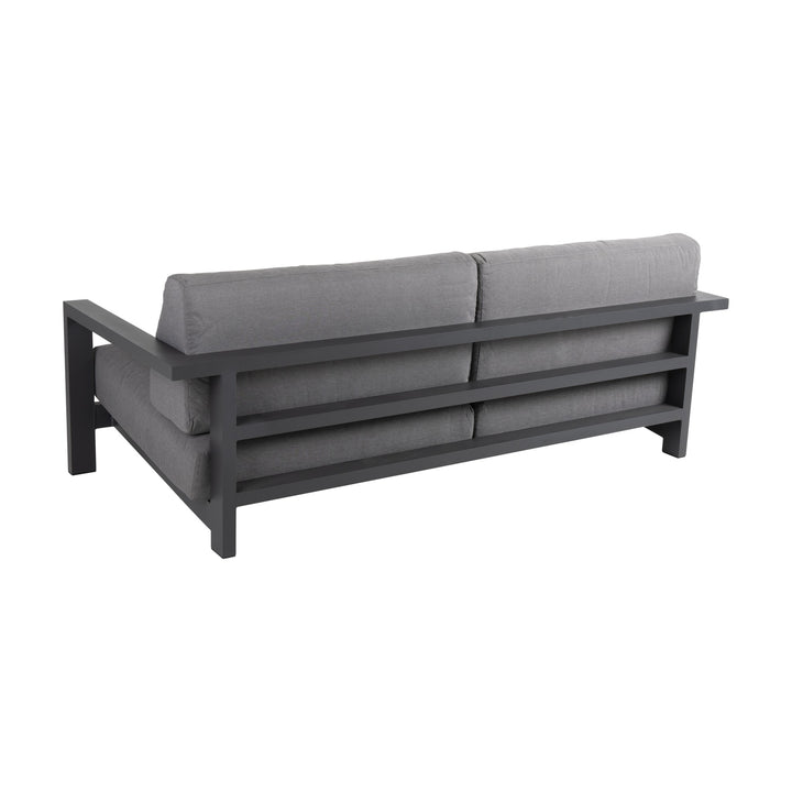 Brafab Amesdale utesofa i antrasitt aluminium med grå puter, sett bakfra