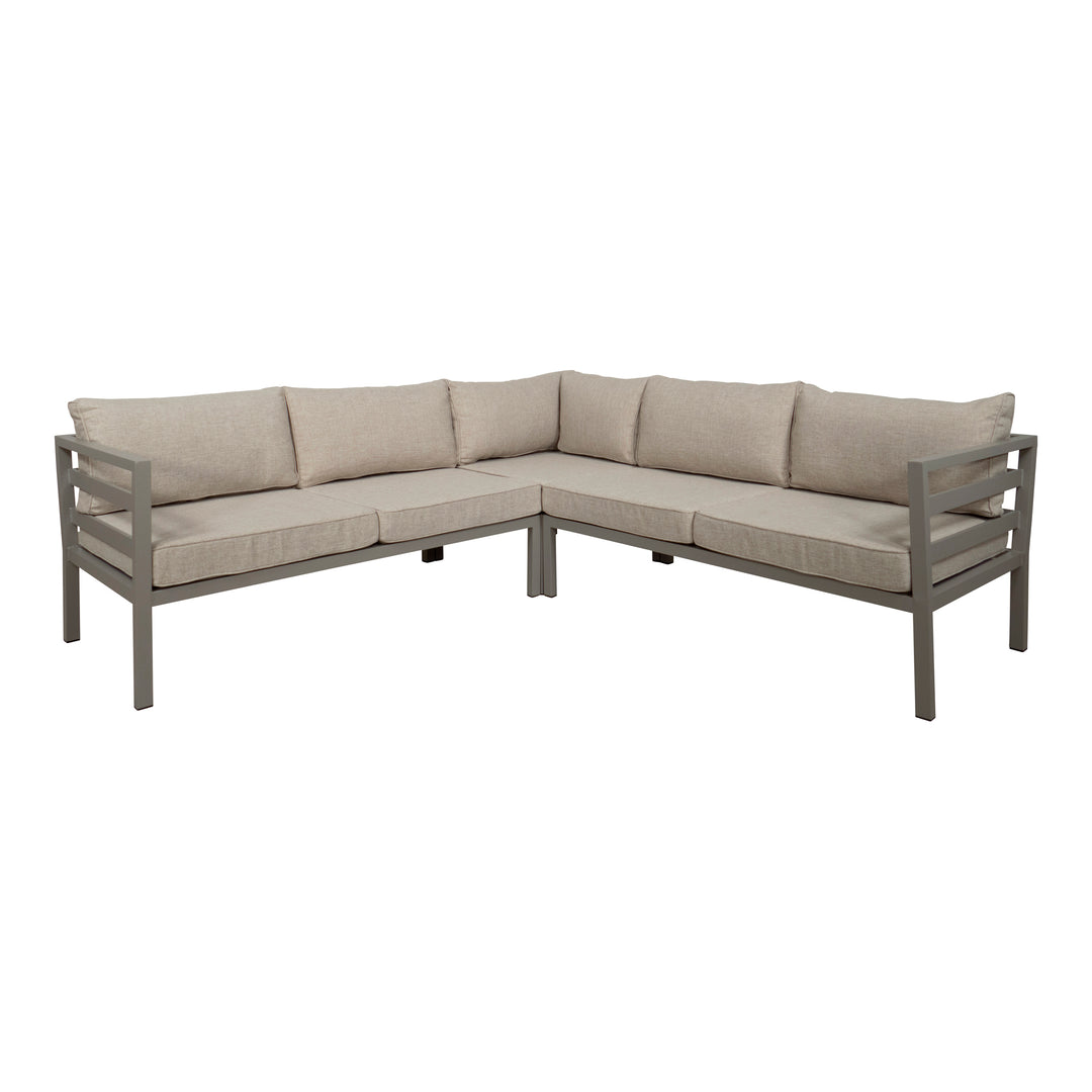Brafab Weldon utesofa med khakifarget ramme og lyse puter