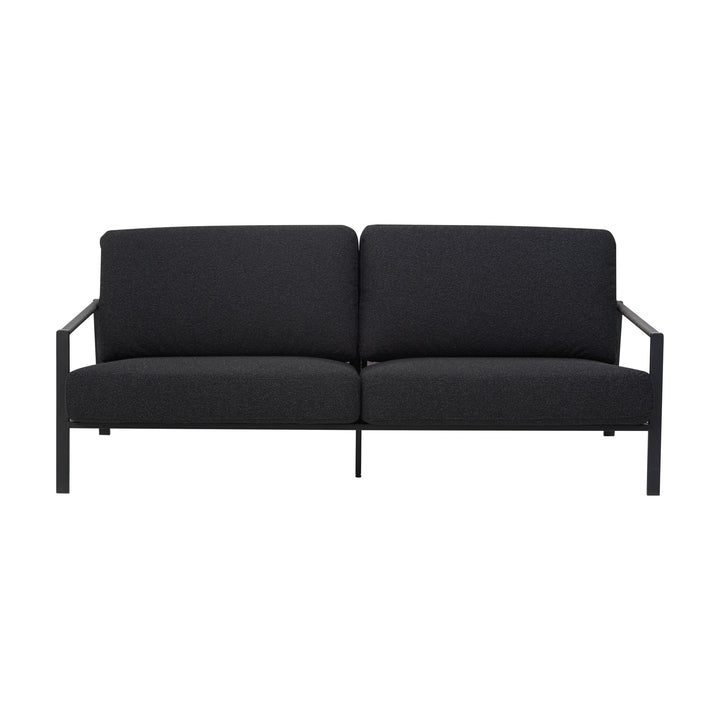 Brafab Lyra utesofa i sort ramme med mørke antrasittputer, sett forfra