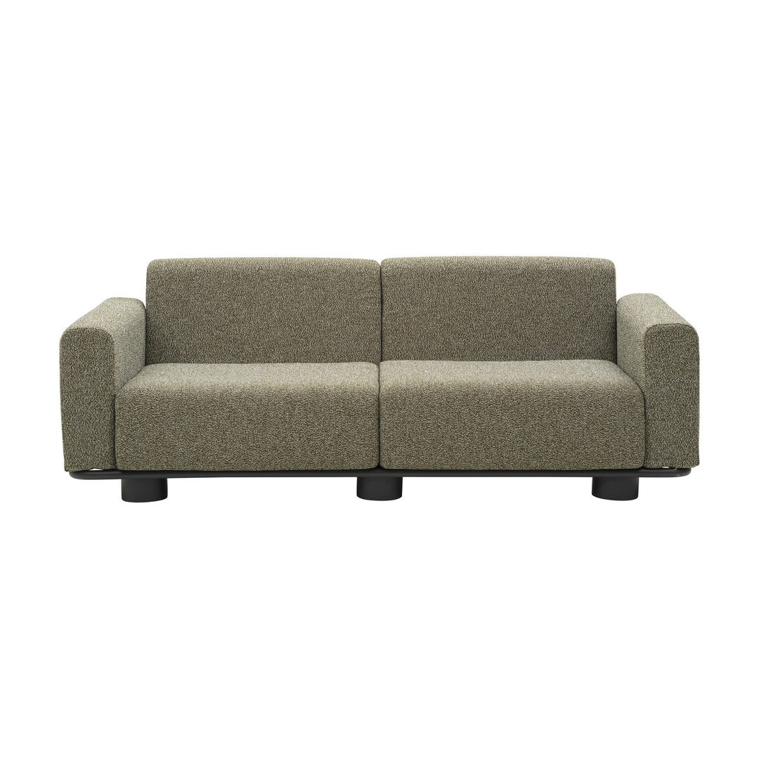 Brafab Bolster sofa i grønnbeige bouclé med sort sokkel, sett forfra