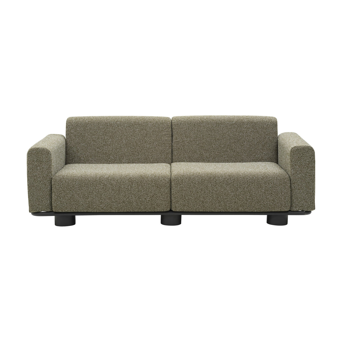Brafab Bolster sofa i grønnbeige bouclé med sort sokkel, sett forfra