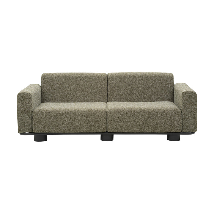 Brafab Bolster sofa i grønnbeige bouclé med sort sokkel, sett forfra