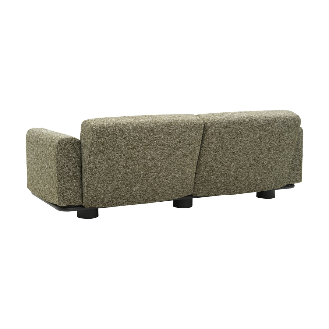 Brafab Bolster sofa i grønnbeige bouclé med sort sokkel, sett bakfra