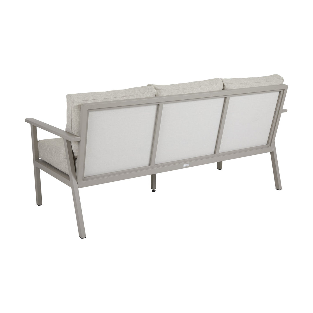 Brafab Samvaro utesofa, 3-seter sett bakfra med gråbeige ramme og beige puter