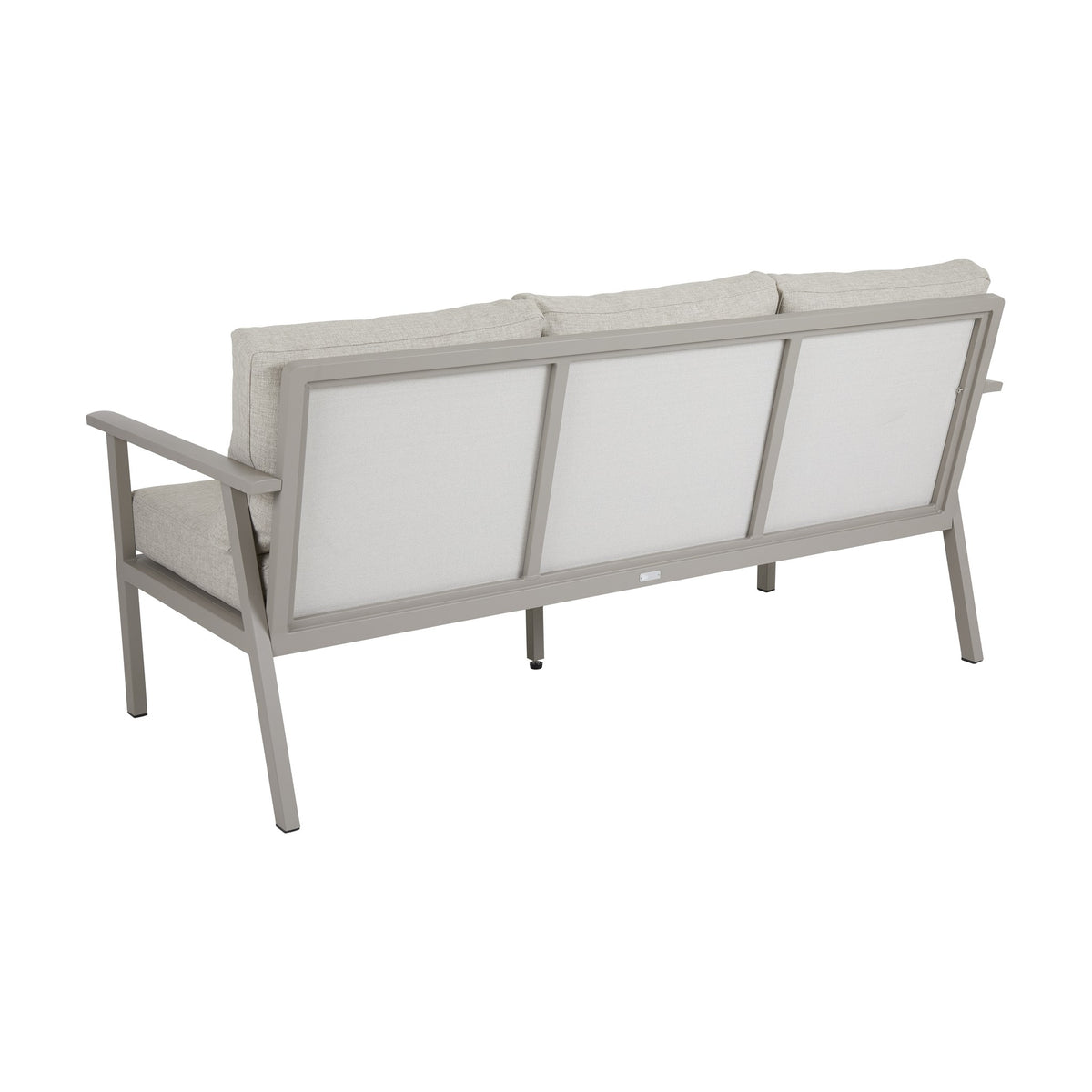 Brafab Samvaro utesofa, 3-seter sett bakfra med gråbeige ramme og beige puter