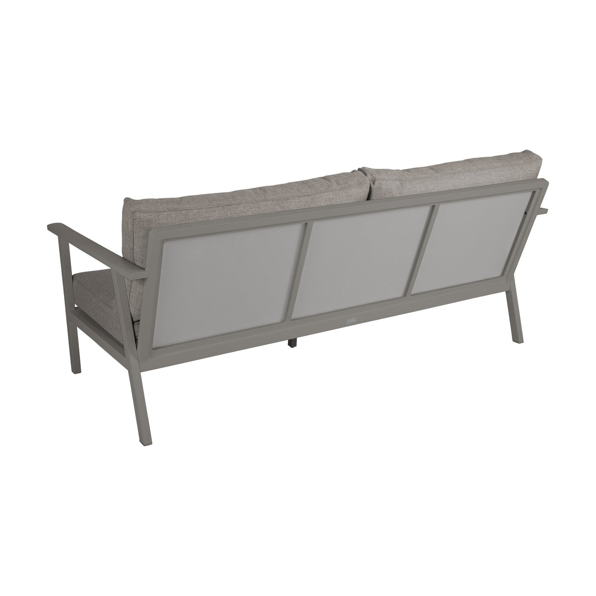 Brafab Samvaro utesofa, 2,5-seter sett bakfra med gråbeige ramme og beige puter