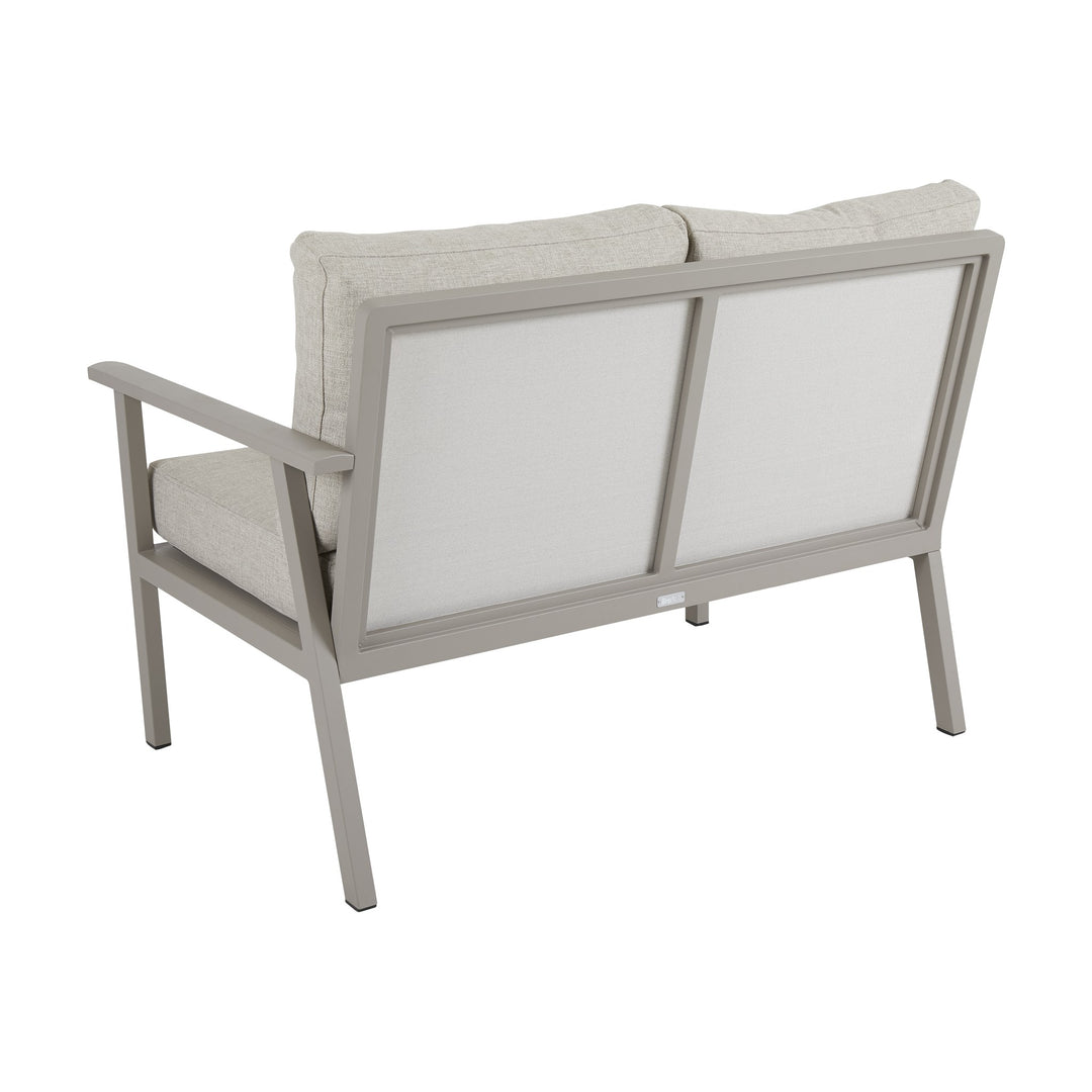 Brafab Samvaro modulsofa, 2-seter med gråbeige ramme og beige puter, sett bakfra