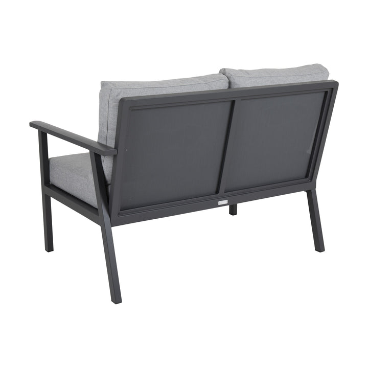 Brafab Samvaro modulsofa, 2-seter med antrasittgrå ramme og grå puter, sett bakfra