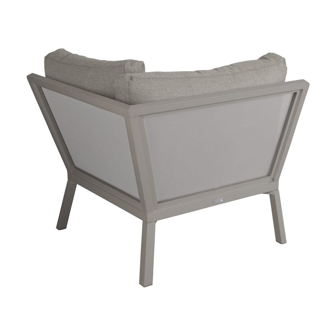 Brafab Samvaro Lounge modulsofa i beige, lysegrå ramme med hvitt tekstilenpanel, sett bakfra