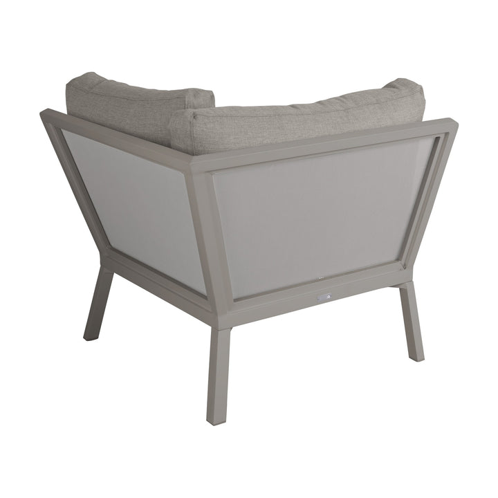 Brafab Samvaro Lounge modulsofa i beige, lysegrå ramme med hvitt tekstilenpanel, sett bakfra