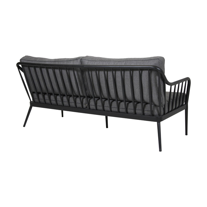 Brafab Coleville utesofa, toseter sett bakfra i sort aluminium med spiler og mørkegrå puter