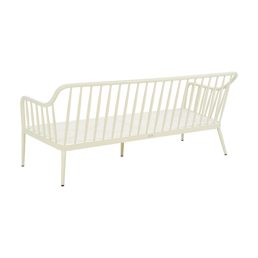 Brafab Coleville utesofa, kremhvit aluminiumsramme med spiler og hvit mesh-bunn, uten puter