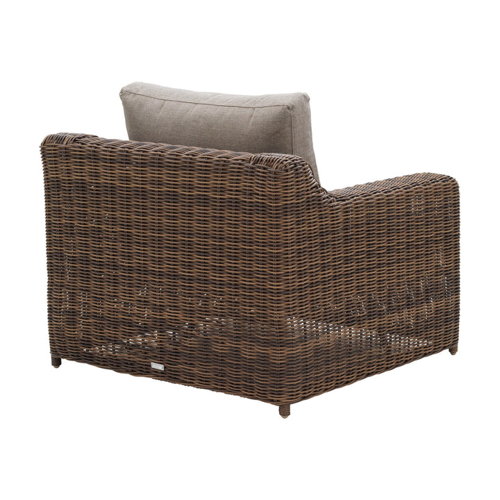 Brafab Glendon utesofa, lenestol i mørkebrun kunstrotting med gråbeige pute, sett bakfra