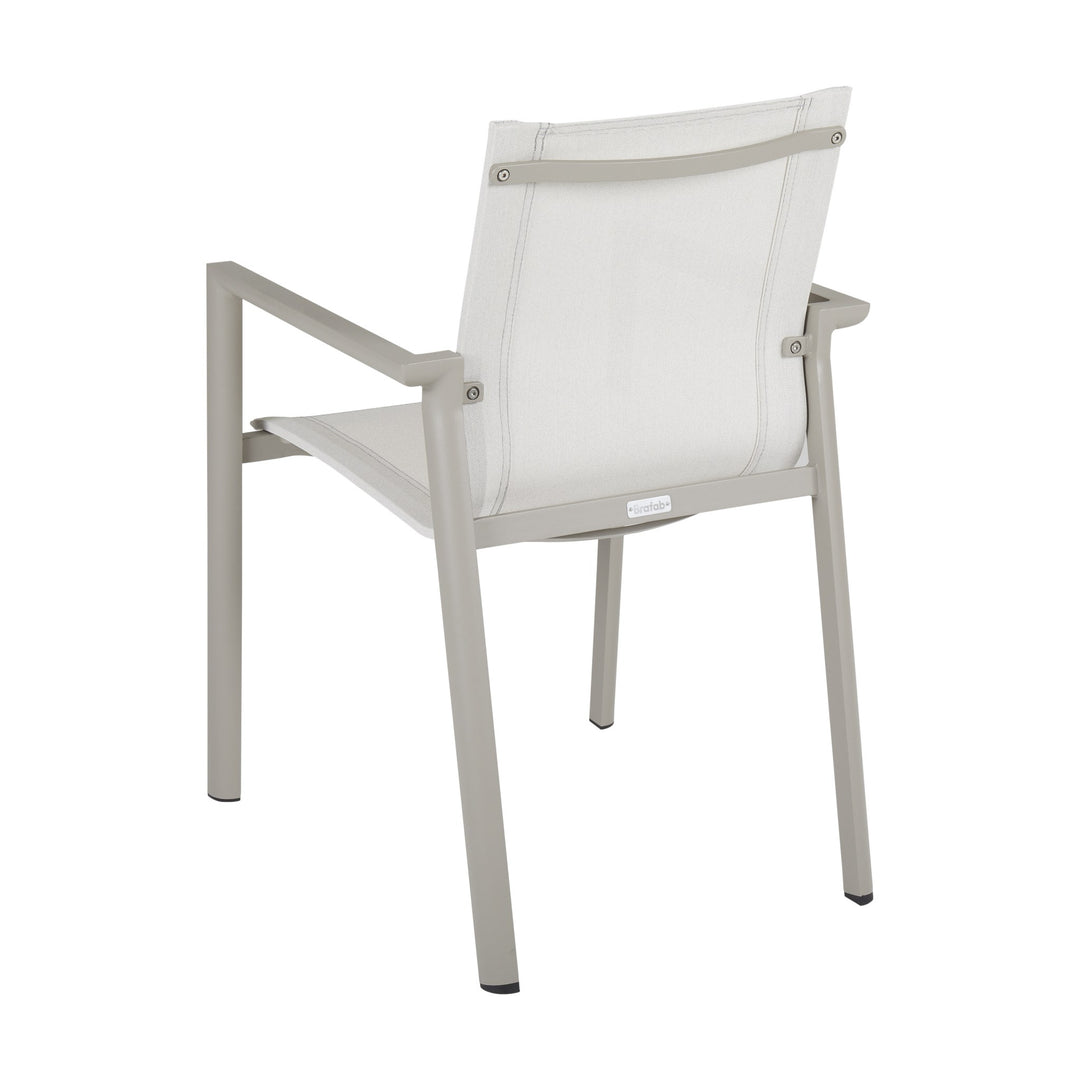 Brafab Delia spisestol sett bakfra, khaki ramme med offwhite tekstilrygg