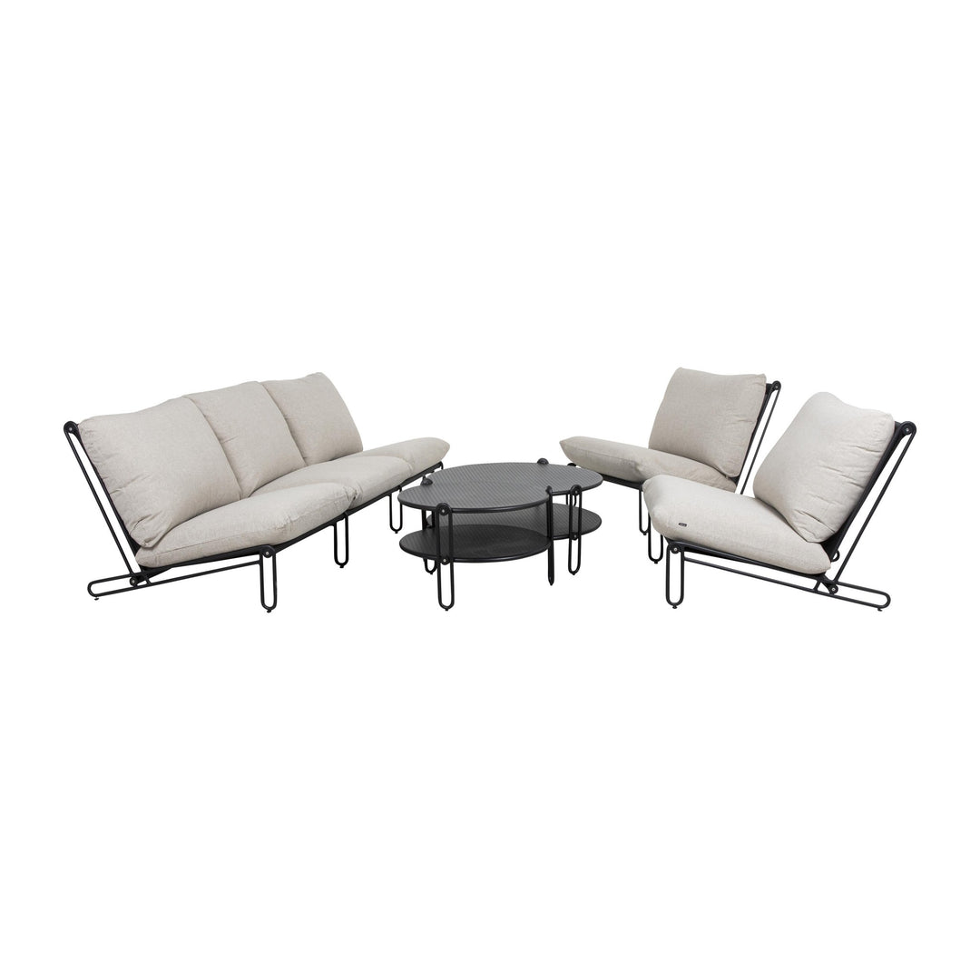 Brafab Blixt loungesett i sort med beige puter, sofa, stoler og svart sofabord