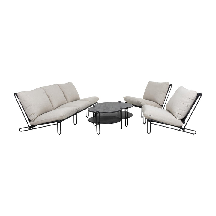 Brafab Blixt loungesett i sort med beige puter, sofa, stoler og svart sofabord