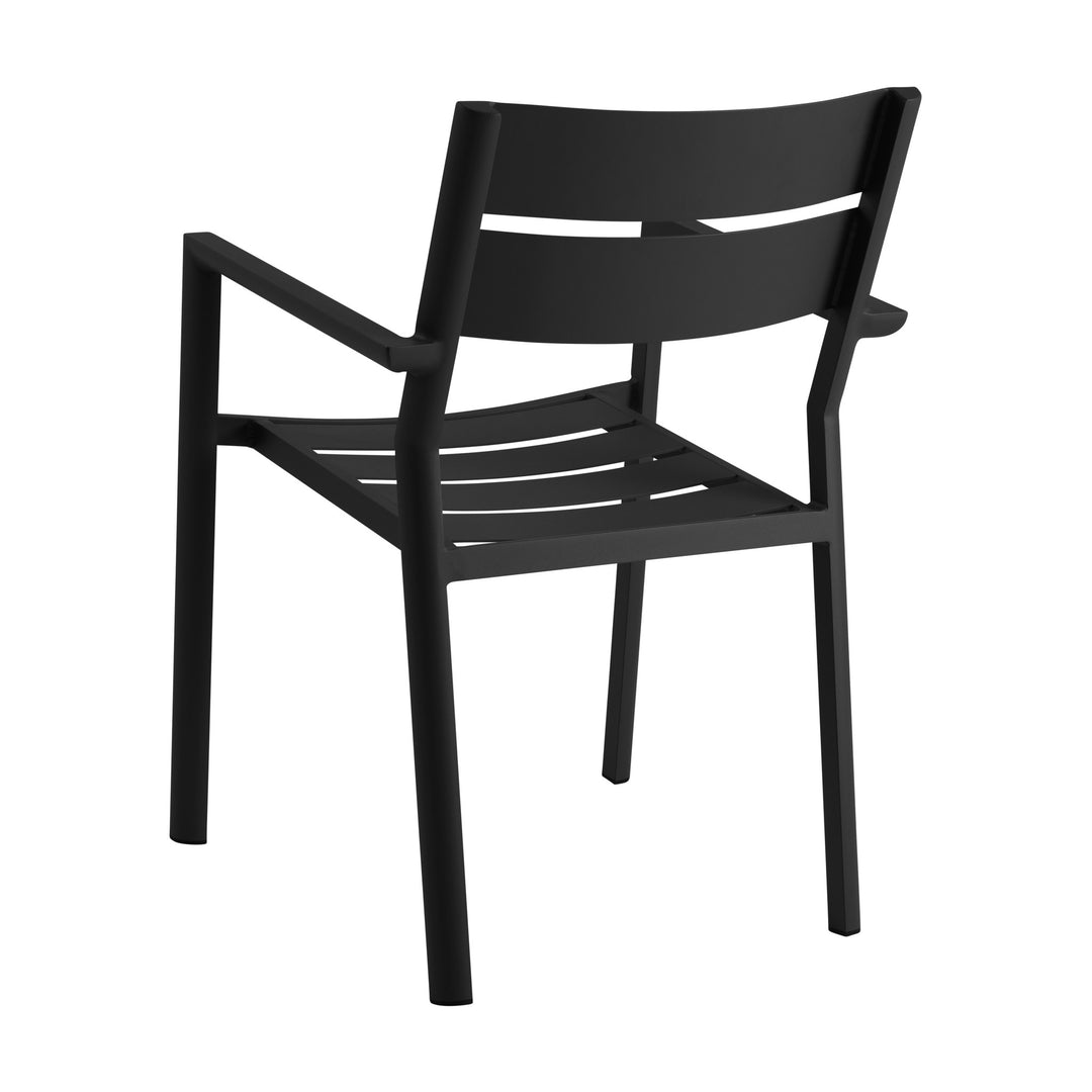 Brafab Delia stablestol i sort aluminium med armlener, sett bakfra.