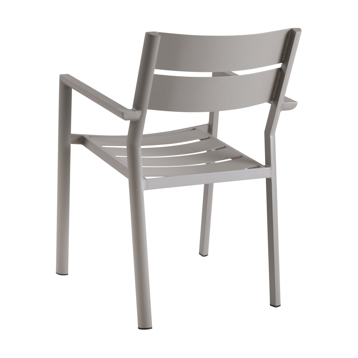 Brafab Delia stablestol i khaki aluminium med armlener, sett bakfra.