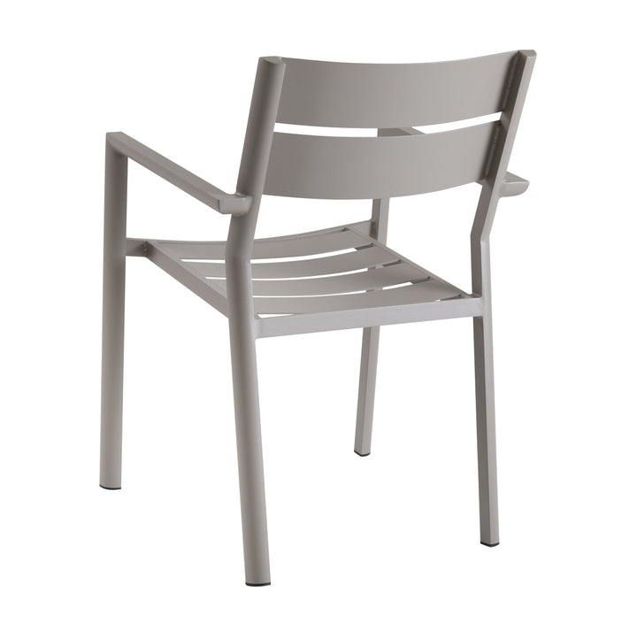 Brafab Delia stablestol i khaki aluminium med armlener, sett bakfra.