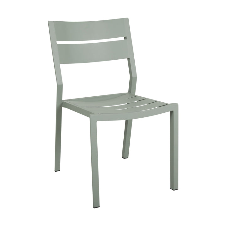 Brafab Delia spisestol uten armlene i dusty green aluminium med spilerygg