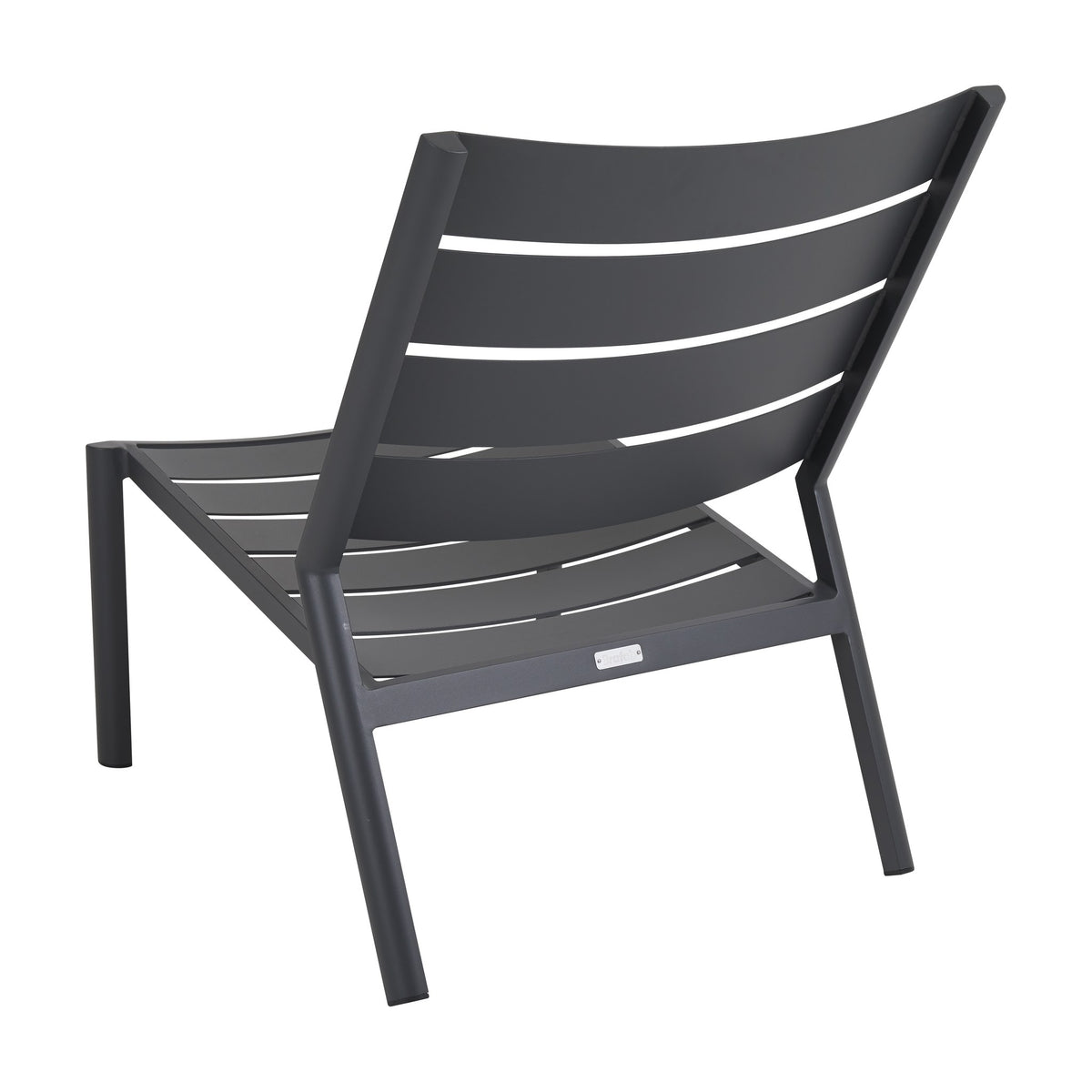 Brafab Delia loungestol i antrasitt aluminium med spilerygg, sett bakfra mot hvit bakgrunn