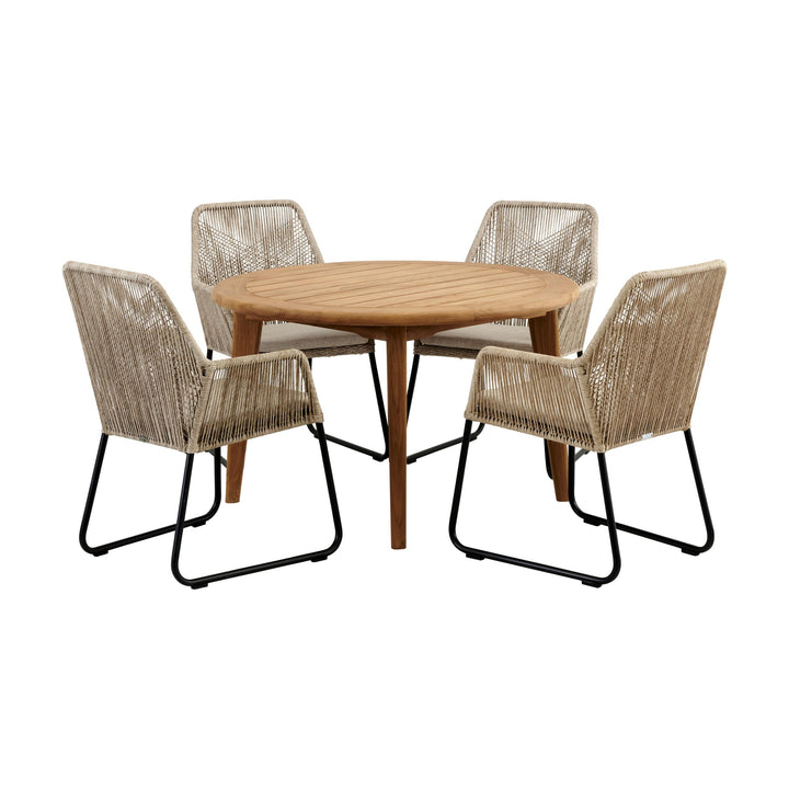 Brafab Midway spisestoler i beige flettet tau rundt et rundt teakbord