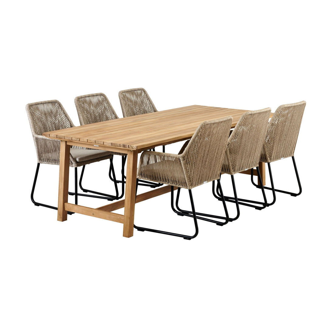 Brafab Midway spisestoler i beige flettet tau rundt langt teakbord